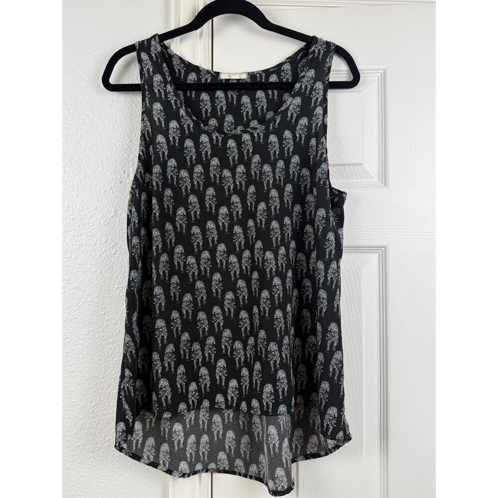 Pleione Cougar Print Sleeveless Blouse Womens Medium Black Sheer Top
